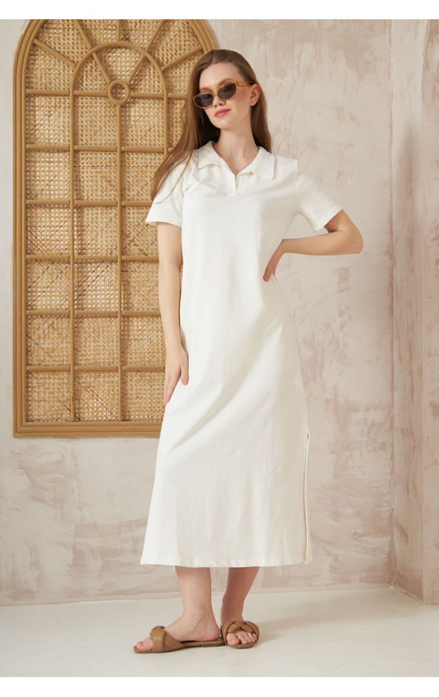 Pasaklı Giyim Kadın Polo Yaka Elbise 3525275 Beyaz