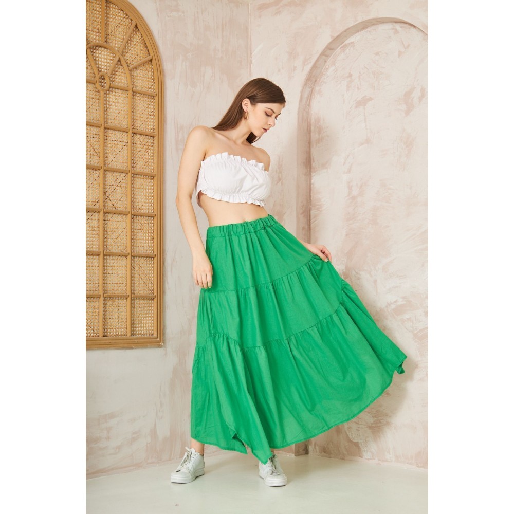 Pasaklı Giyim Pasaklı Giyim Kadın Asimetrik 3 Kat Etek Yeşil - Premium Kadın Giyim