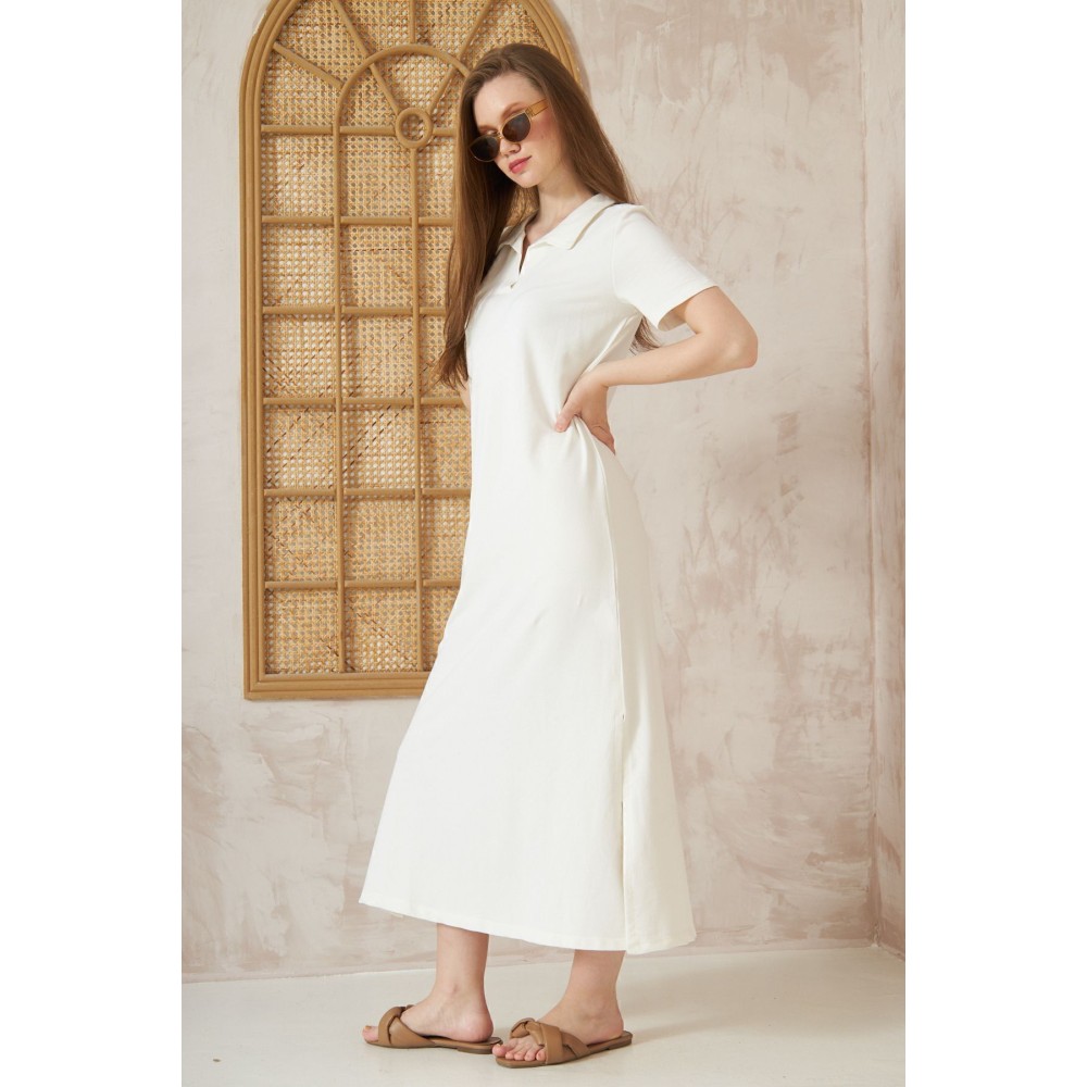 Pasaklı Giyim Pasaklı Giyim Kadın Polo Yaka Elbise Beyaz - Premium Kadın Giyim