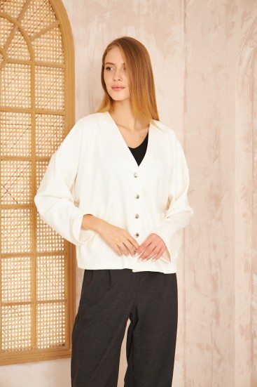 Pasaklı Giyim Kadın Scuba Hırka 3510 Beyaz