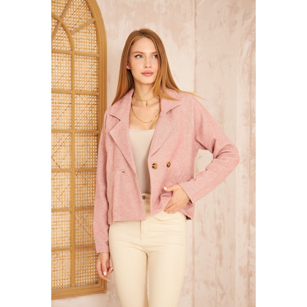 Pasaklı Giyim Pasaklı Giyim Kadın Diyaganol Kaşe Ceket Pudra - Premium Kadın Giyim