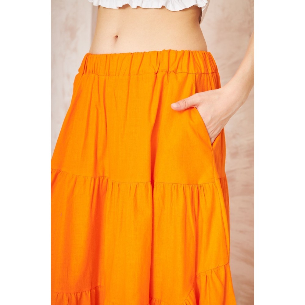 Pasaklı Giyim Pasaklı Giyim Kadın Asimetrik 3 Kat Etek Turuncu - Premium Kadın Giyim