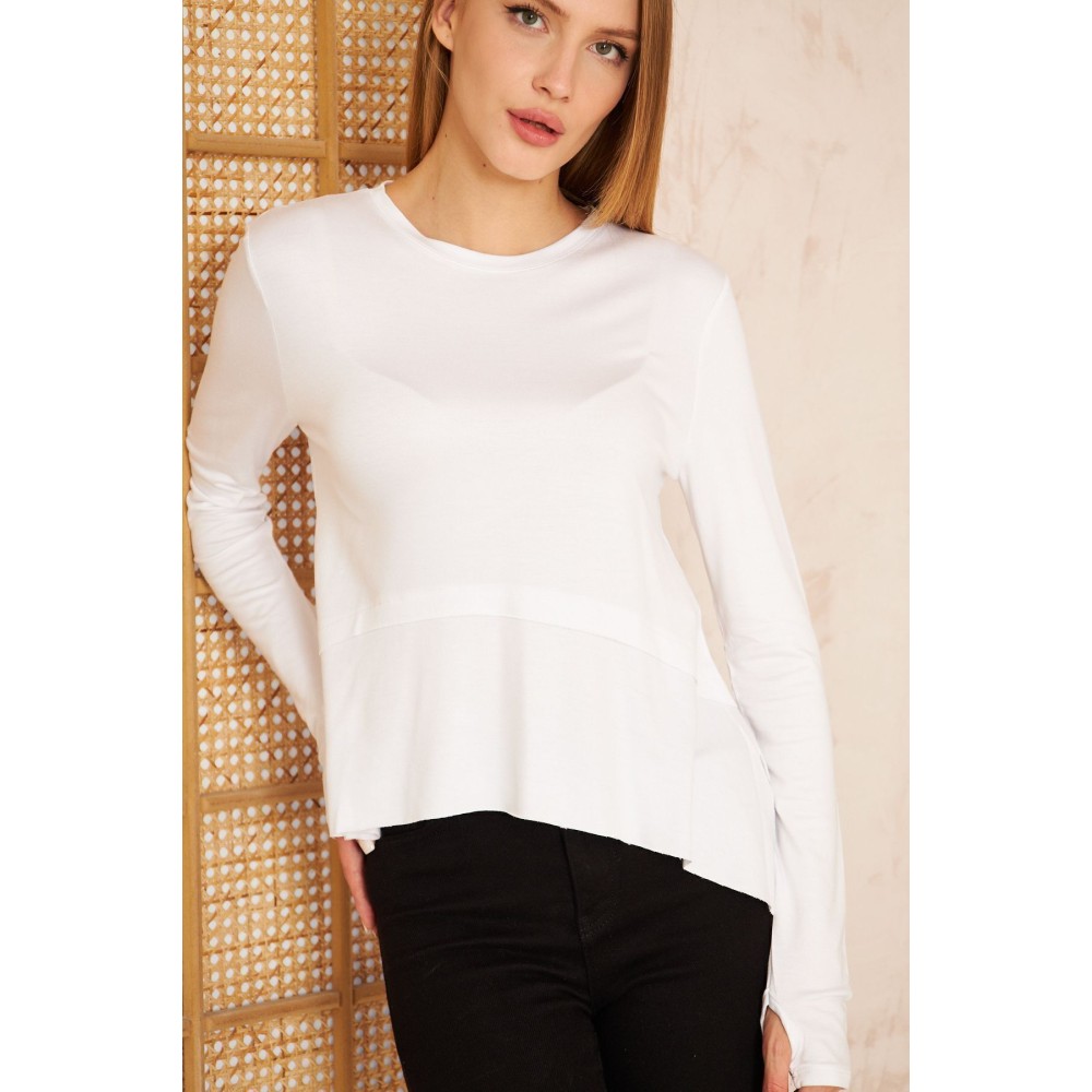 Pasaklı Giyim Pasaklı Giyim Kadın Parmak Geçirmeli Yoga Bluz Beyaz - Premium Kadın Giyim