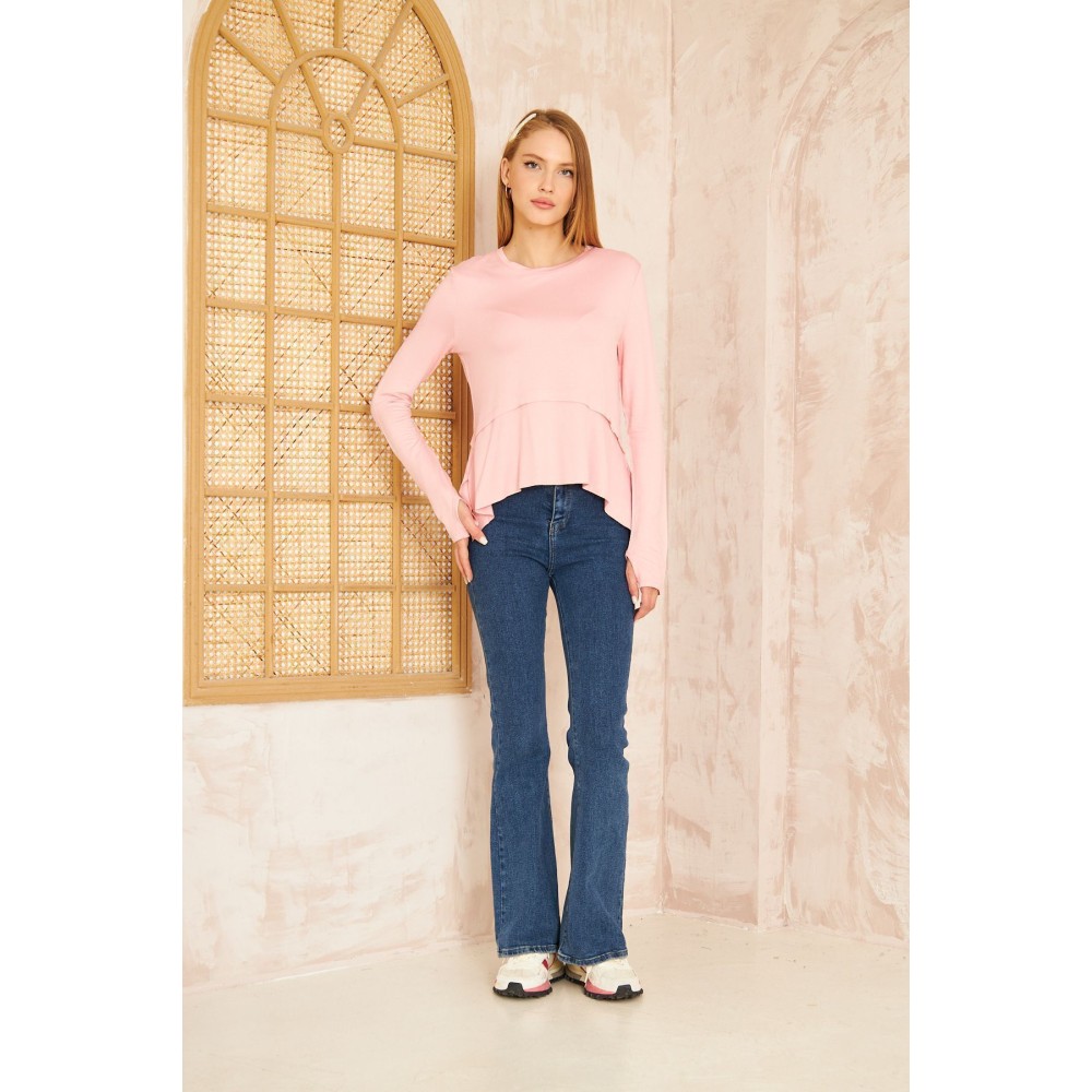 Pasaklı Giyim Pasaklı Giyim Kadın Parmak Geçirmeli Yoga Bluz Pudra - Premium Kadın Giyim