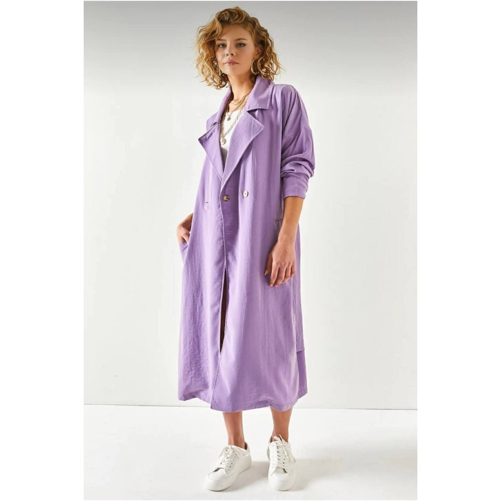 Pasaklı Giyim Pasaklı Giyim Kadın Ekstra Oversize Trençkot Mor - Premium Kadın Giyim