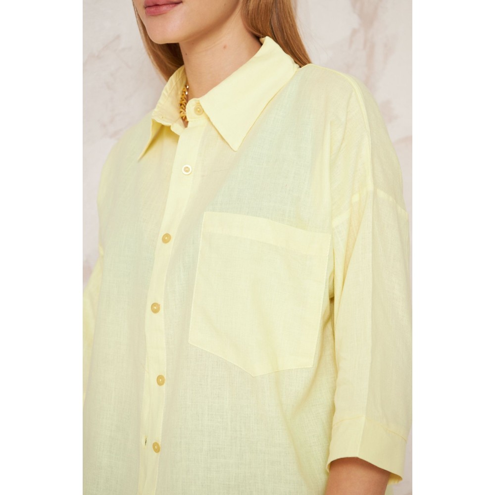Pasaklı Giyim Pasaklı Giyim Kadın Flamlı Keten Gömlek Sarı - Premium Kadın Giyim