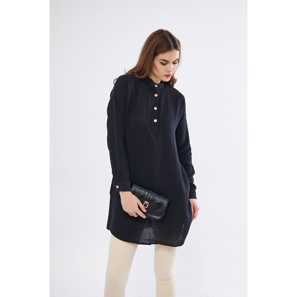 Pasaklı Giyim Pasaklı Giyim Kadın Müslin Tunik Gömlek Siyah - Premium Kadın Giyim