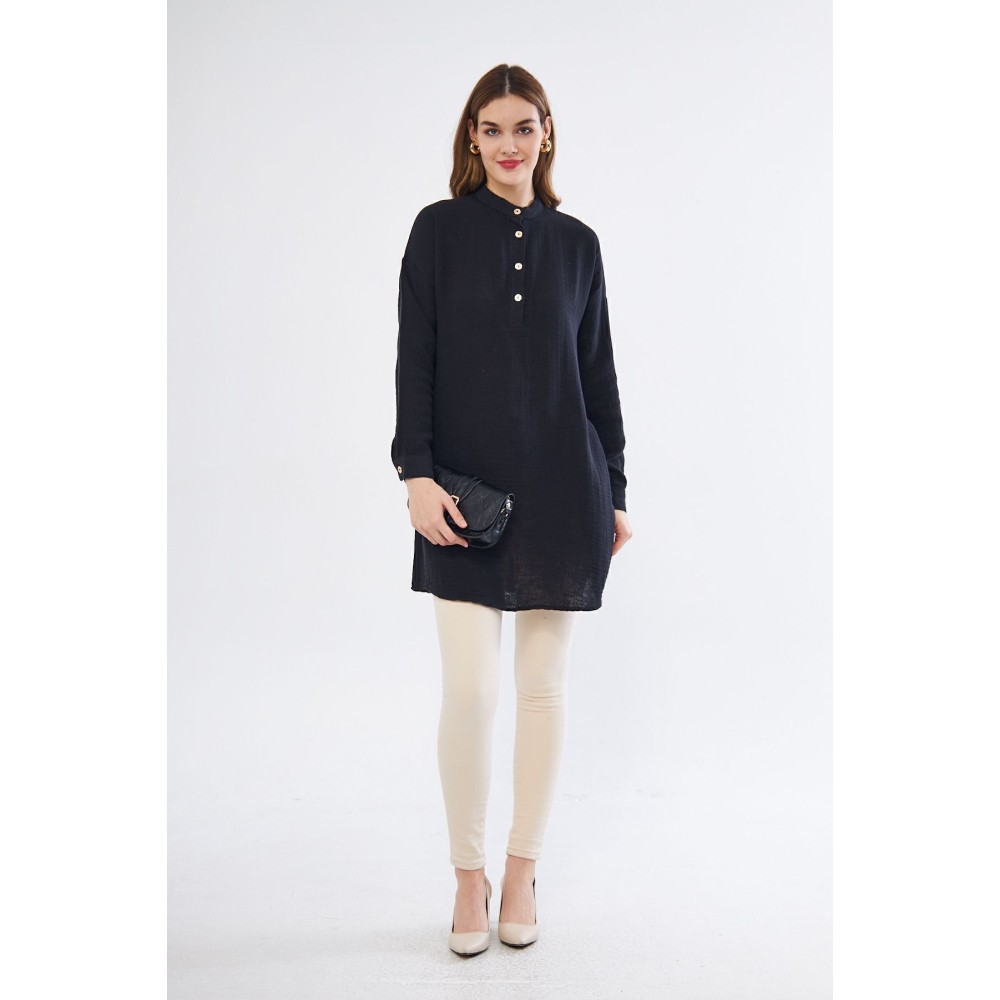 Pasaklı Giyim Pasaklı Giyim Kadın Müslin Tunik Gömlek Siyah - Premium Kadın Giyim