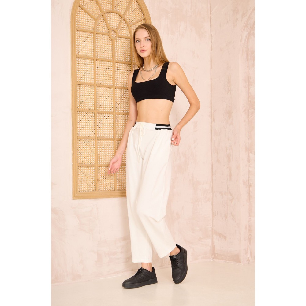 Pasaklı Giyim Pasaklı Giyim Kadın Bilek Boy Pantolon-Eşorfman, Beyaz - Premium Kadın Giyim