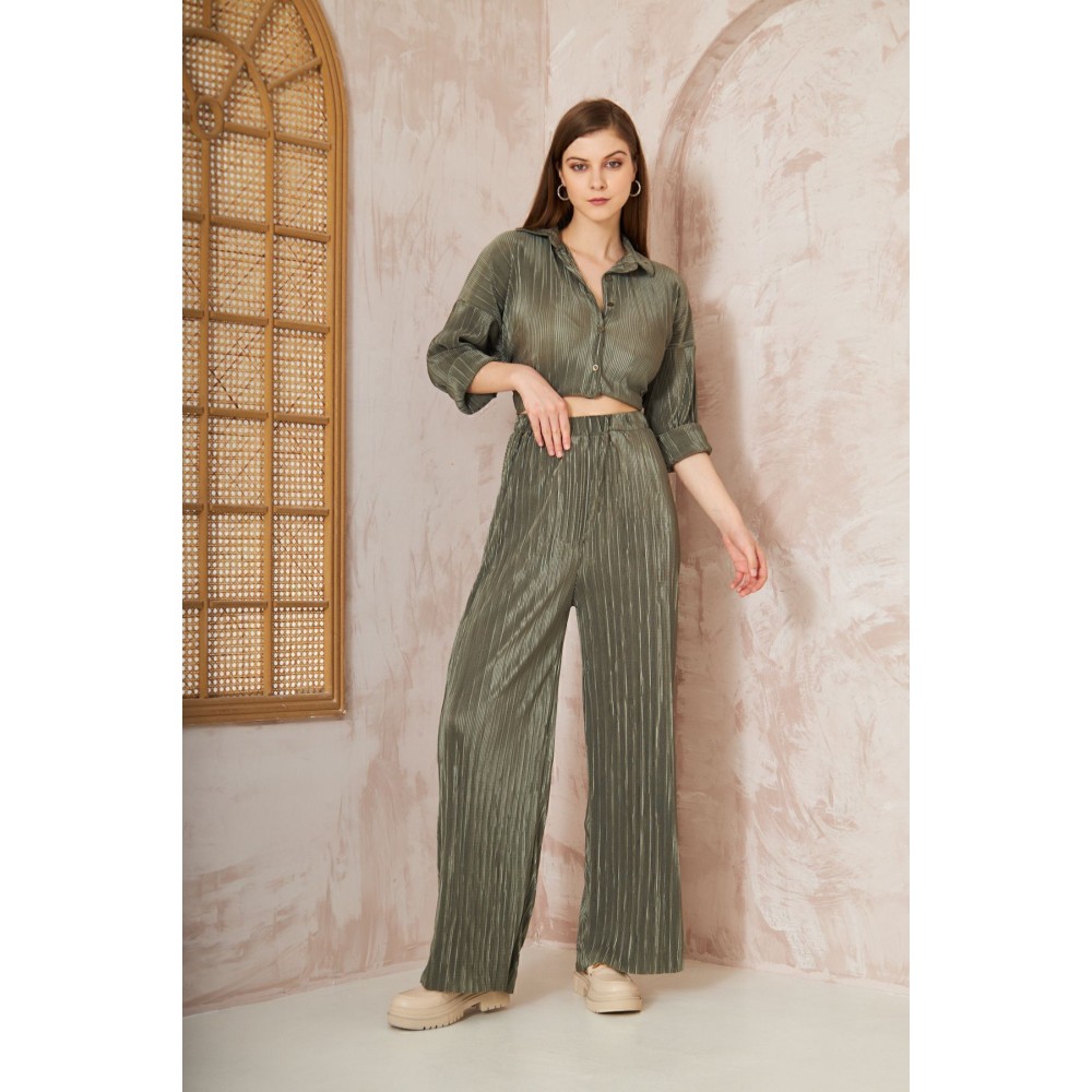 Pasaklı Giyim Pasaklı Giyim kadın Piliseli Bürümcük Pantolon Tunik Alt Üst Takım Haki - Premium Kadın Giyim