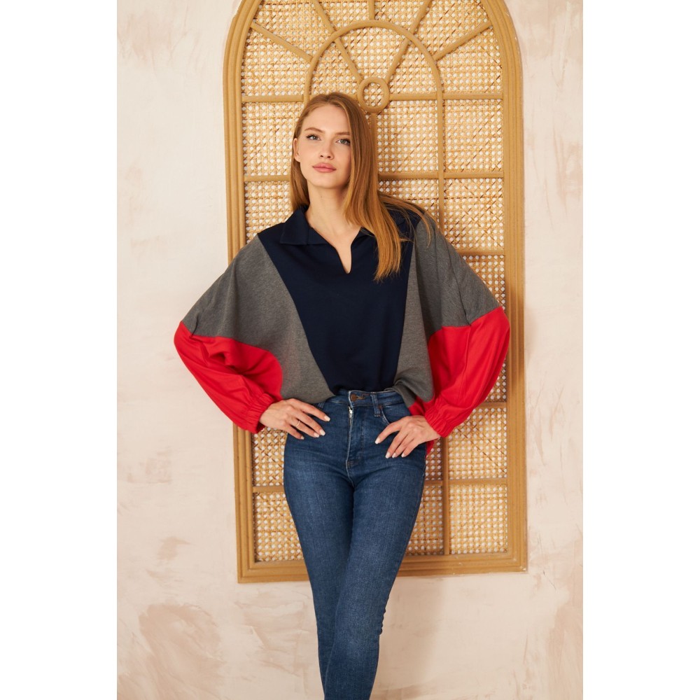 Pasaklı Giyim Pasaklı Giyim Kadın Polo Yaka Sweatshirt Laci - Premium Kadın Giyim