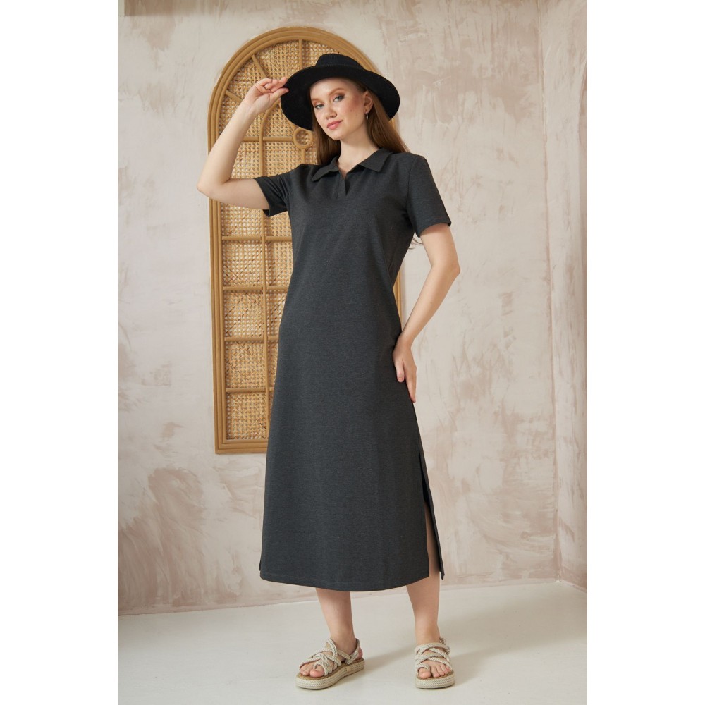 Pasaklı Giyim Pasaklı Giyim Kadın Polo Yaka Elbise Antrasit - Premium Kadın Giyim