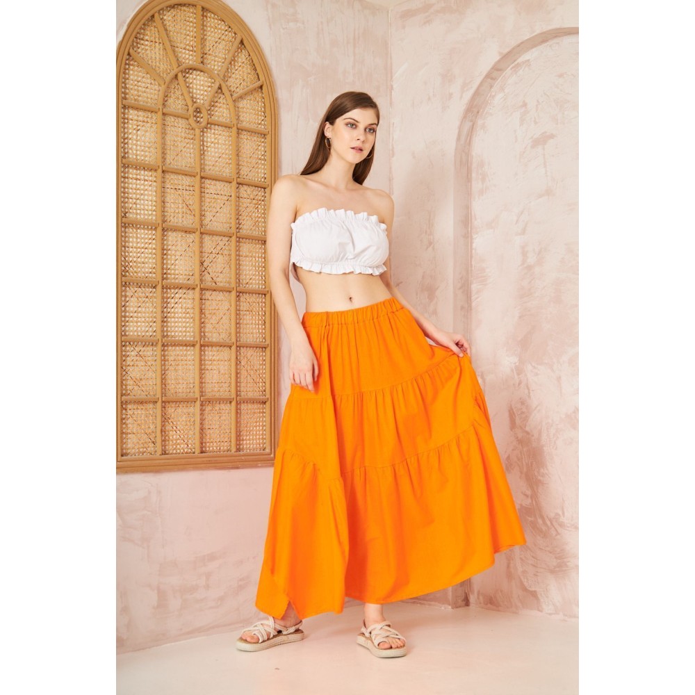 Pasaklı Giyim Pasaklı Giyim Kadın Asimetrik 3 Kat Etek Turuncu - Premium Kadın Giyim