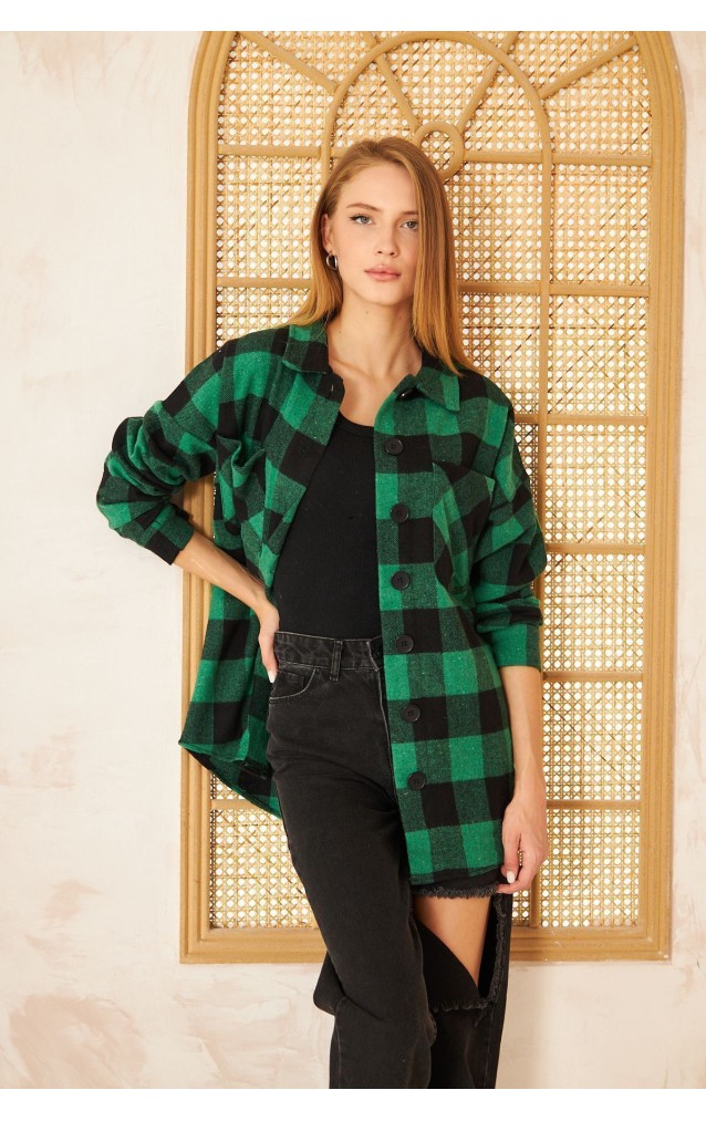 Pasaklı Giyim Kadın Kaşe Ekose Oduncu Gömlek 3539363 Yeşil