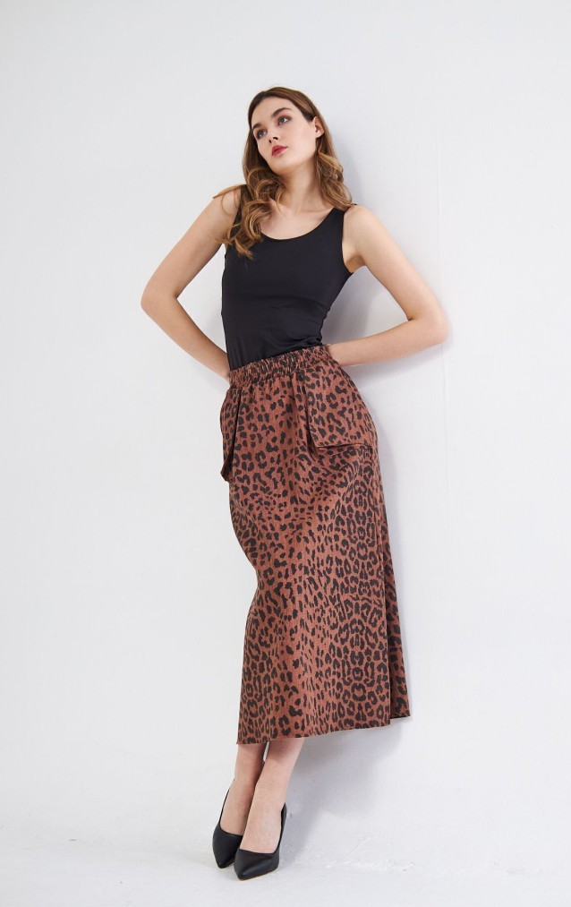 Pasaklı Giyim Kadın Kamuflaj Desen Gabardin Etek  Leopar 3553220