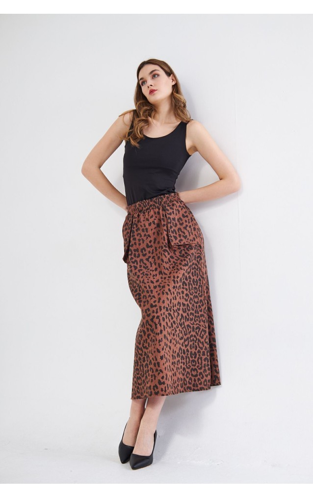 Pasaklı Giyim Kadın Kamuflaj Desen Gabardin Etek  Leopar 3553220