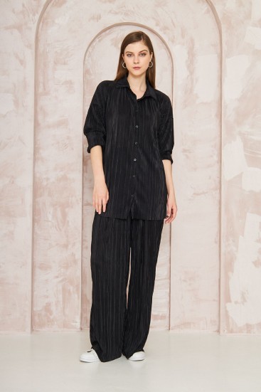 Pasaklı Giyim kadın Piliseli Bürümcük Pantolon Tunik Alt Üst Takım 3573374 Siyah