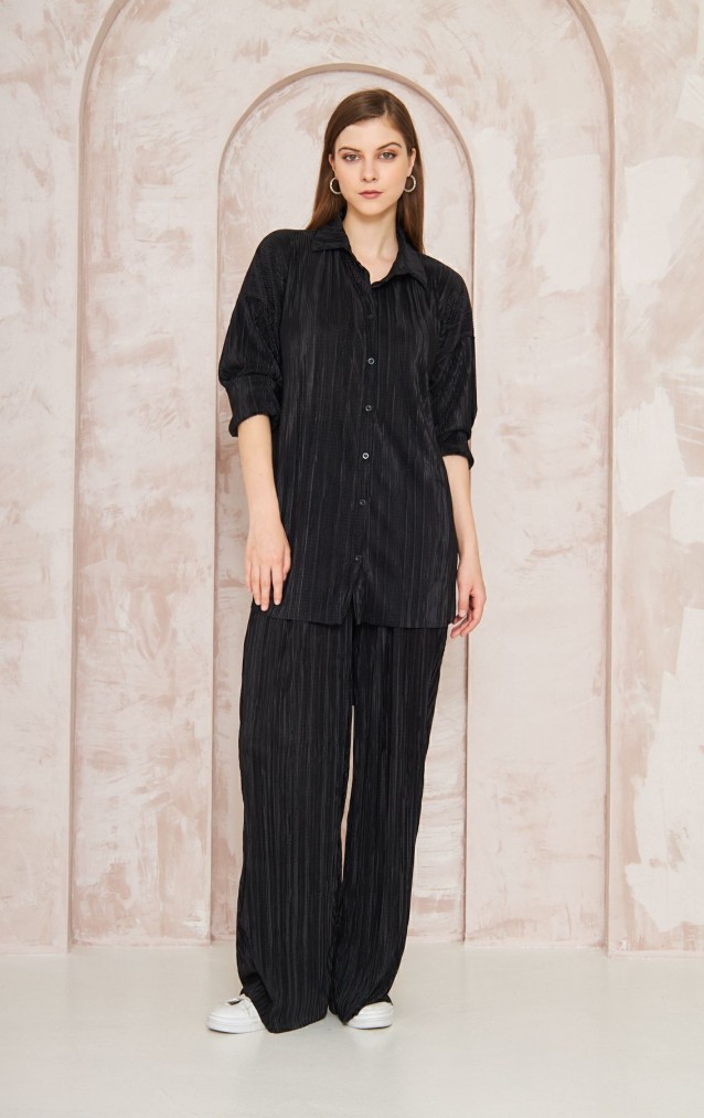 Pasaklı Giyim kadın Piliseli Bürümcük Pantolon Tunik Alt Üst Takım 3573374 Siyah