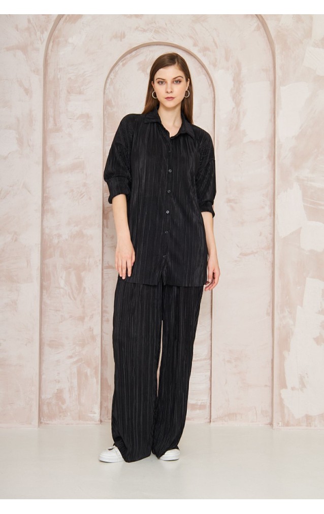 Pasaklı Giyim kadın Piliseli Bürümcük Pantolon Tunik Alt Üst Takım 3573374 Siyah