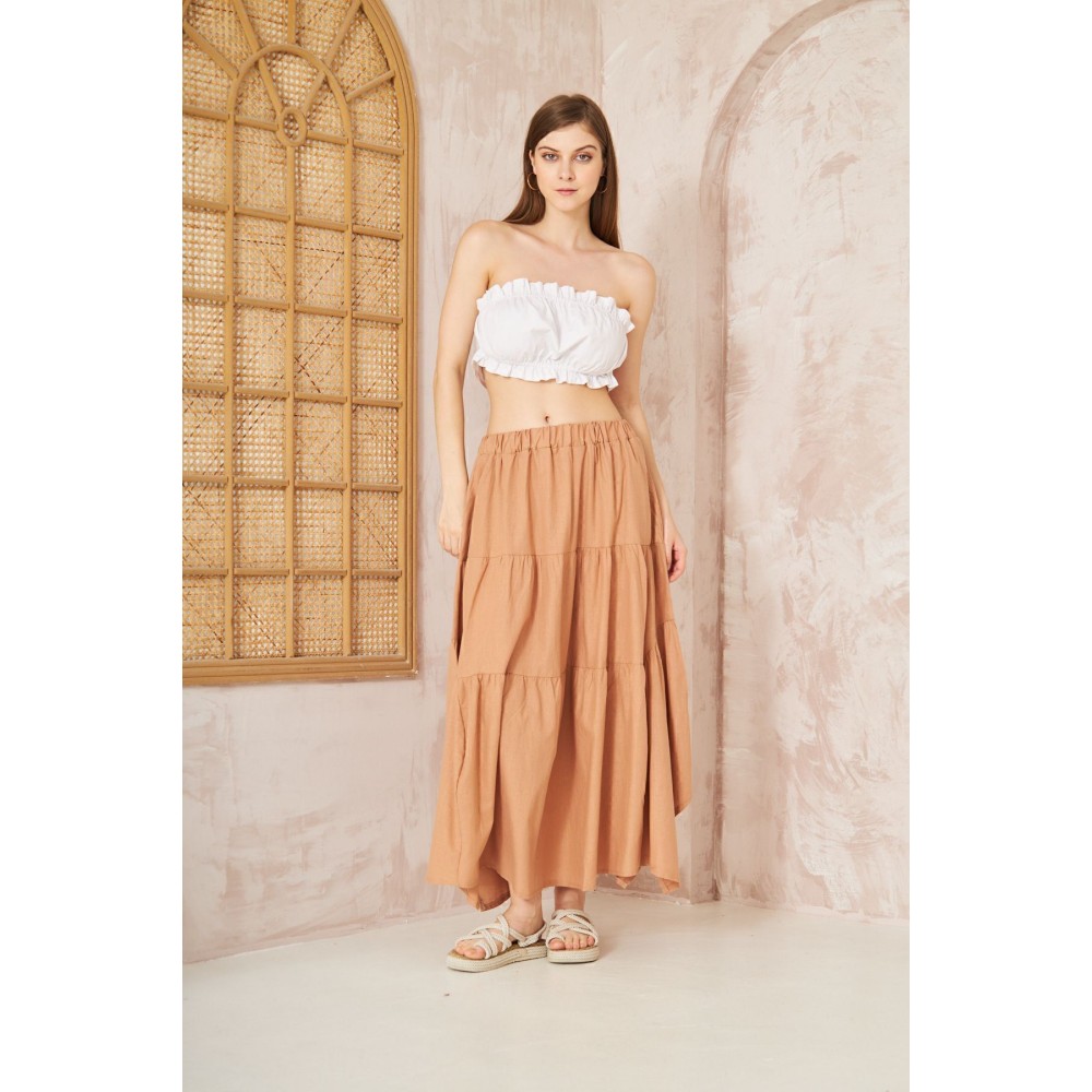 Pasaklı Giyim Pasaklı Giyim Kadın Asimetrik 3 Kat Etek Camel - Premium Kadın Giyim