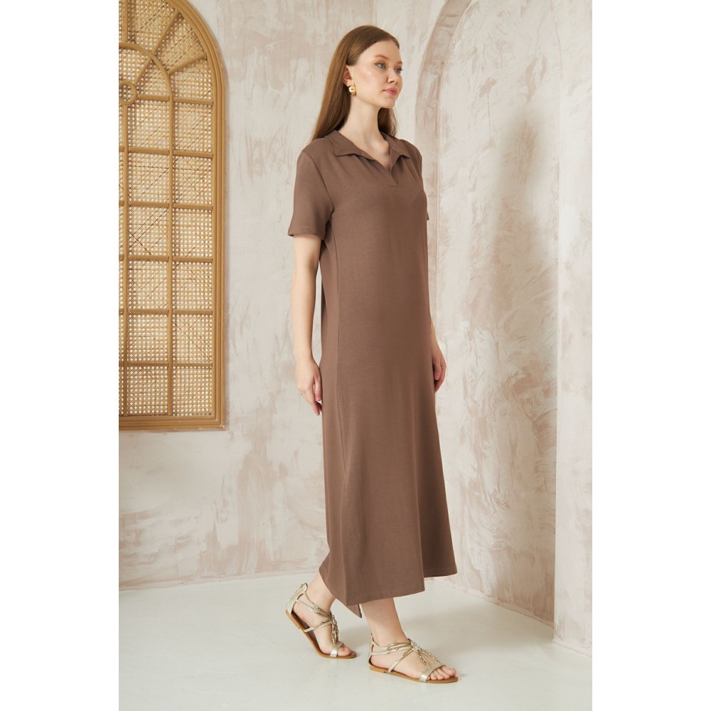 Pasaklı Giyim Pasaklı Giyim Kadın Polo Yaka Elbise Kahverengi - Premium Kadın Giyim