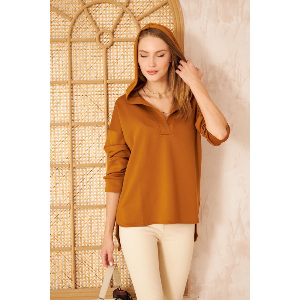 Pasaklı Giyim Pasaklı Giyim Kadın Kapüşonlu Sweatshirt Kahverengi - Premium Kadın Giyim