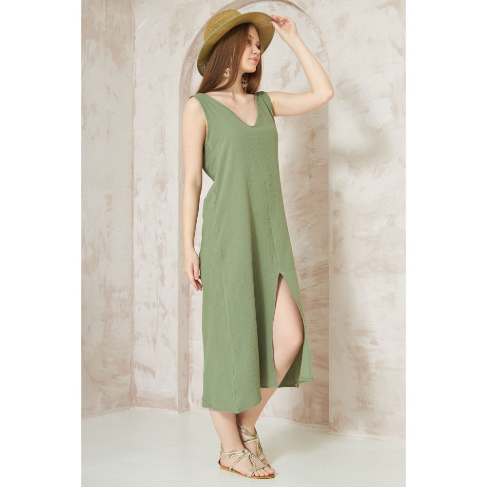 Pasaklı Giyim Pasaklı Giyim Kadın %100 Pamuk Müslin Elbise Haki - Premium Kadın Giyim
