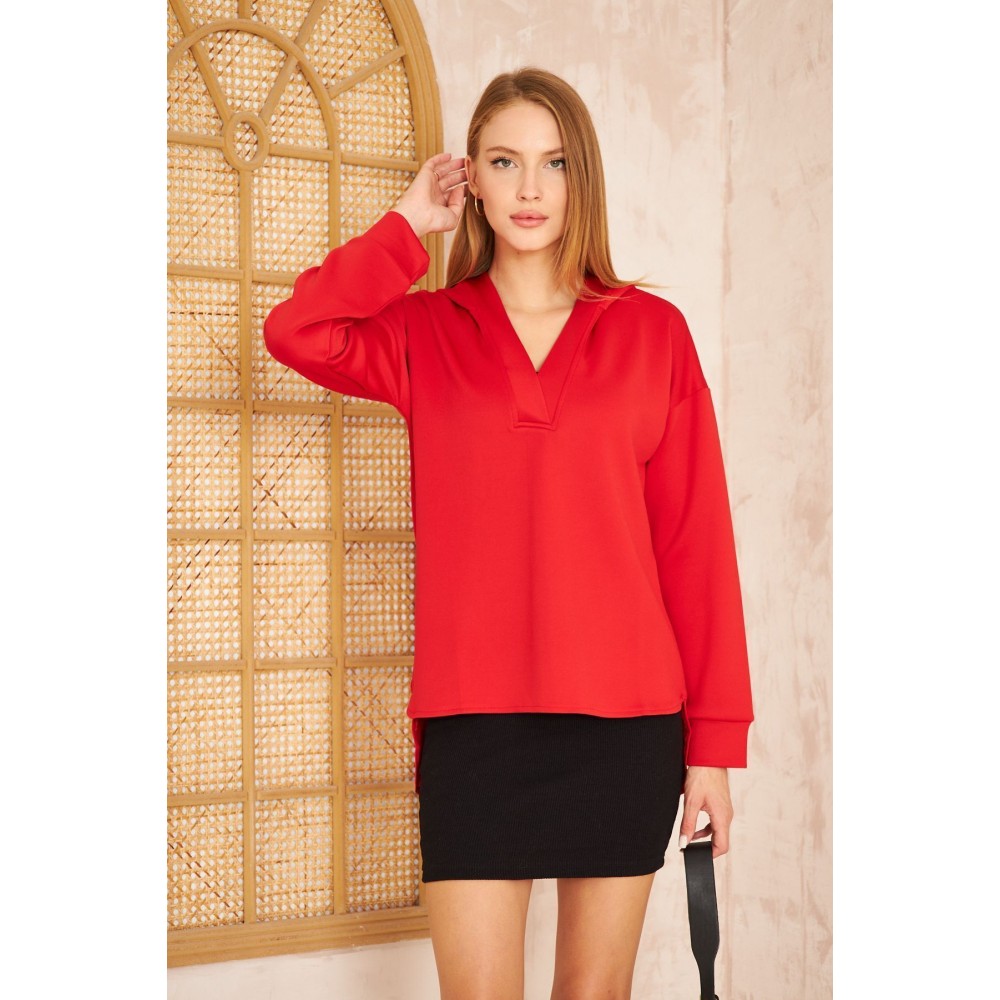 Pasaklı Giyim Pasaklı Giyim Kadın Kapüşonlu Sweatshirt Kırmızı - Premium Kadın Giyim