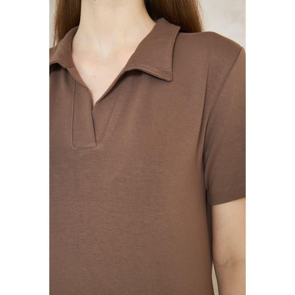 Pasaklı Giyim Pasaklı Giyim Kadın Polo Yaka Elbise Kahverengi - Premium Kadın Giyim