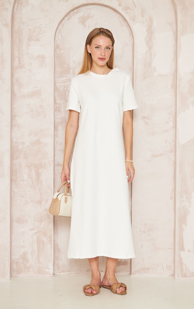 Pasaklı Giyim Kadın Omzu Düğmeli Elbise 3618310 Beyaz