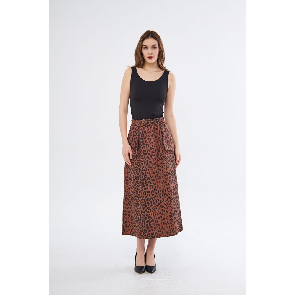 Pasaklı Giyim Pasaklı Giyim Kadın Kamuflaj Desen Gabardin Etek Leopar - Premium Kadın Giyim