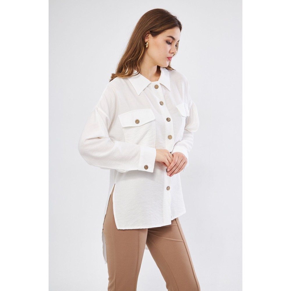 Pasaklı Giyim Pasaklı Giyim Kadın Oversize Arkası Uzun Tunik Gömlek Beyaz - Premium Kadın Giyim