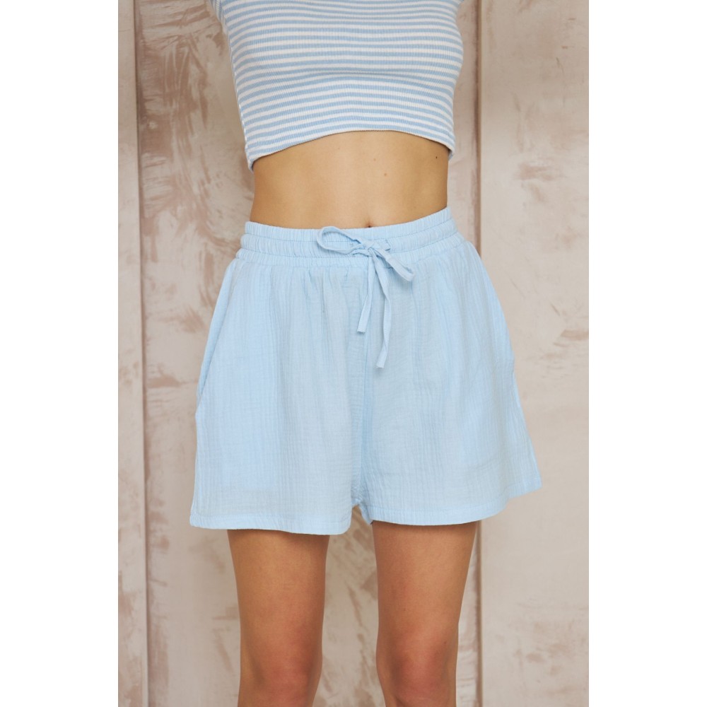 Pasaklı Giyim Pasaklı Giyim Kadın Müslin %100 Pamuk Beli Lastikli Şort Bebemavi - Premium Kadın Giyim