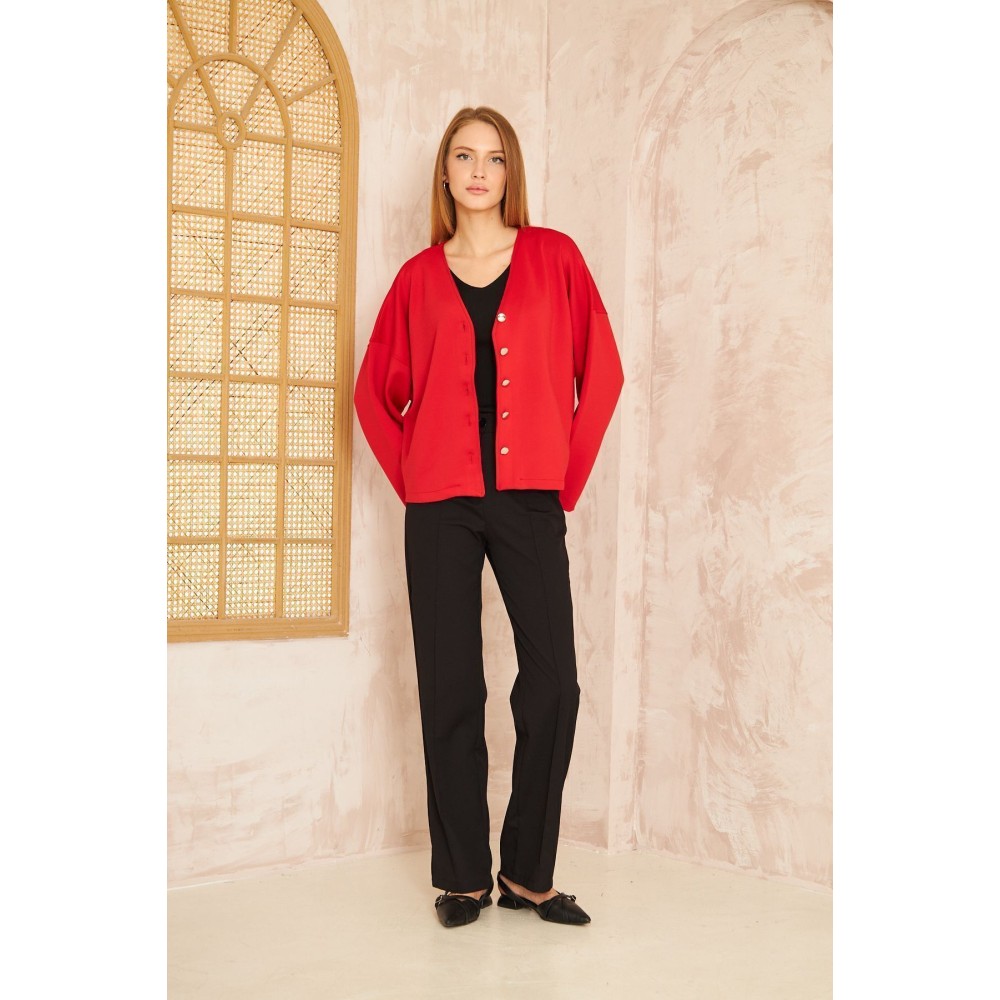 Pasaklı Giyim Pasaklı Giyim Kadın Scuba Hırka Kırmızı - Premium Kadın Giyim