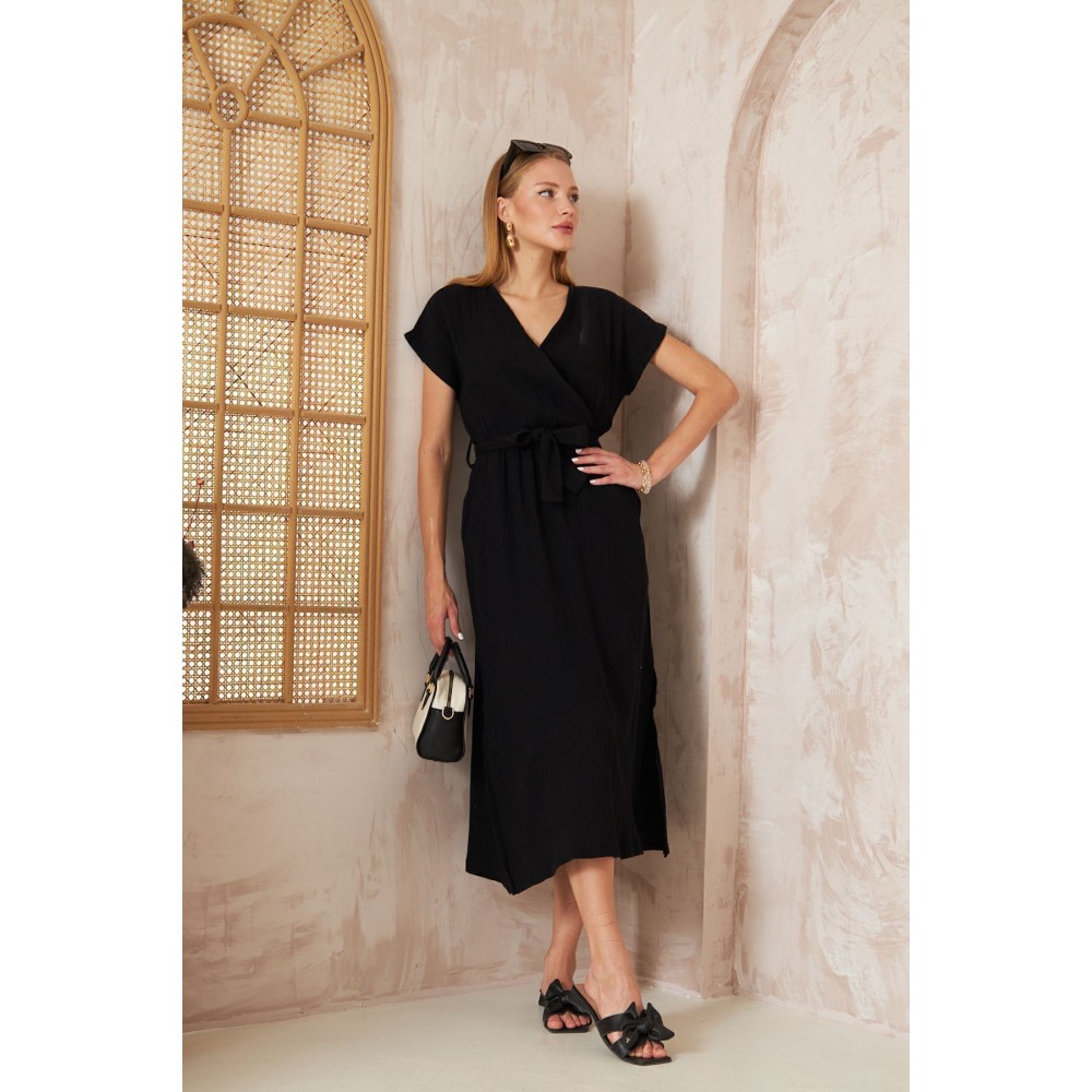 Pasaklı Giyim Pasaklı Giyim Kadın %100 Pamuk Müslin Elbise Siyah - Premium Kadın Giyim