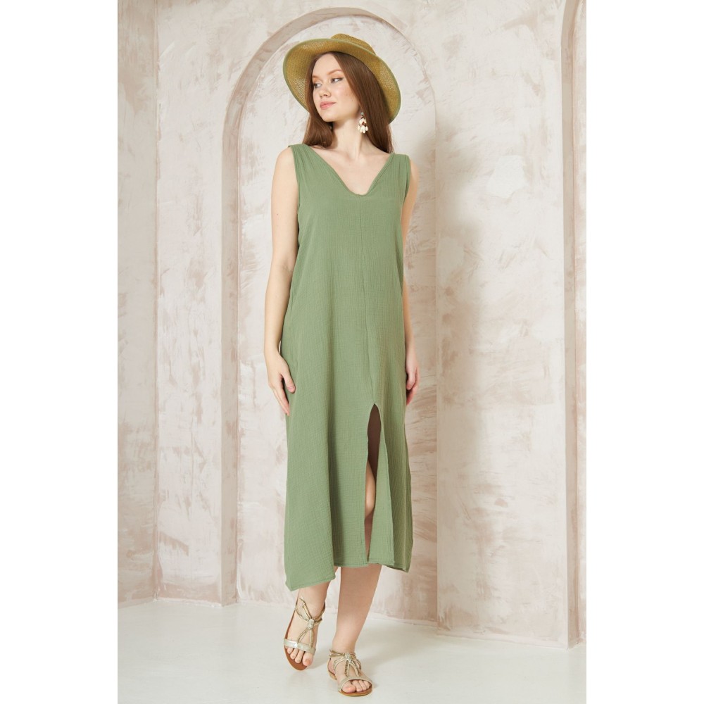 Pasaklı Giyim Pasaklı Giyim Kadın %100 Pamuk Müslin Elbise Haki - Premium Kadın Giyim