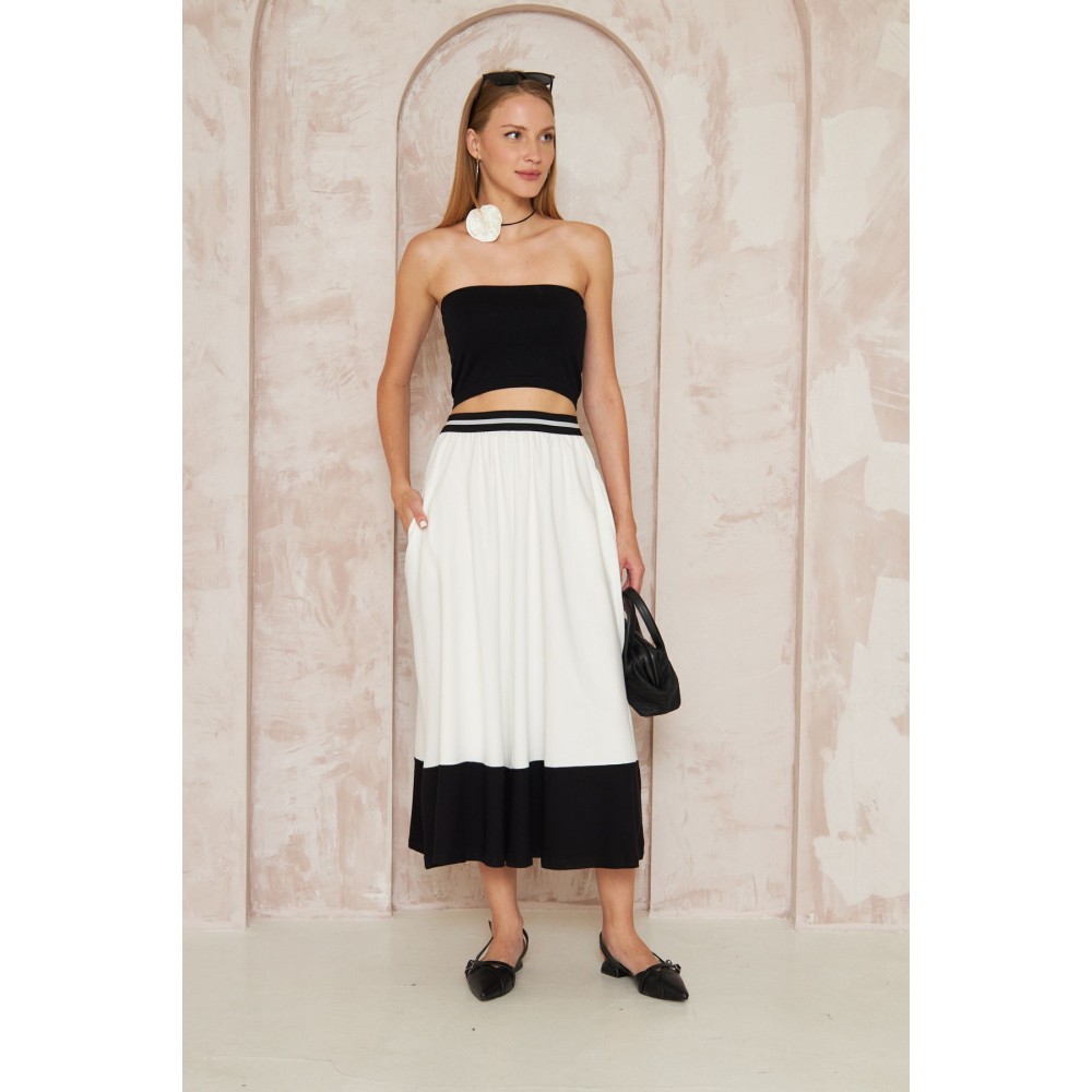Pasaklı Giyim Pasaklı Giyim Kadın Kiloş Etek Renk Bloklu Beyaz - Premium Kadın Giyim