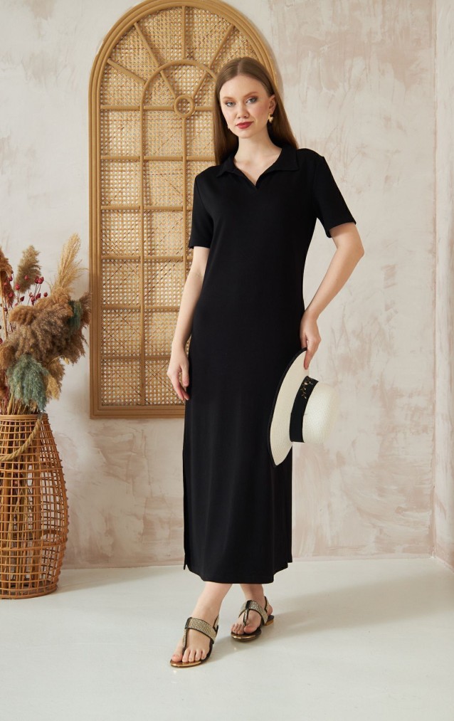 Pasaklı Giyim Kadın Polo Yaka Elbise 3525275 Siyah