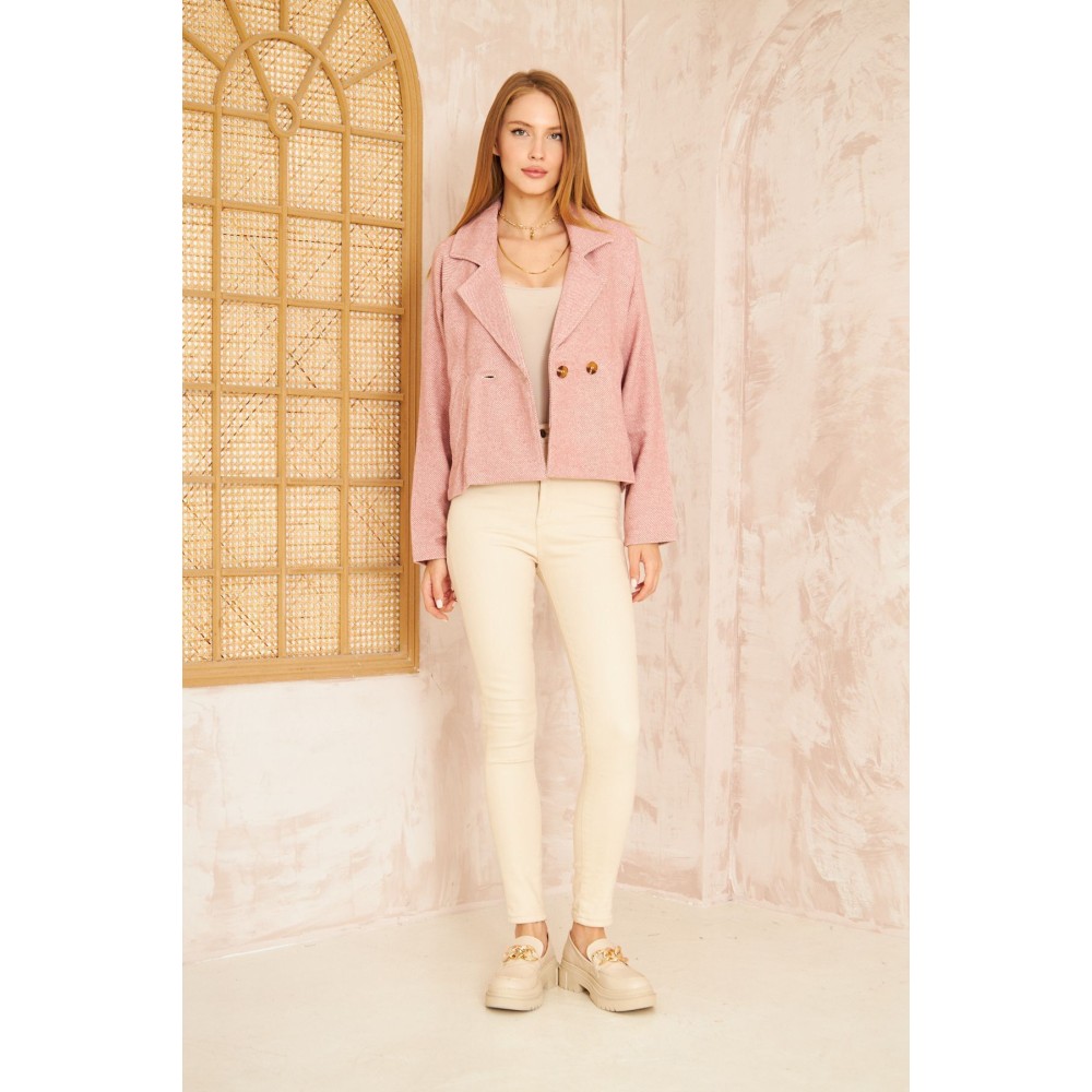 Pasaklı Giyim Pasaklı Giyim Kadın Diyaganol Kaşe Ceket Pudra - Premium Kadın Giyim