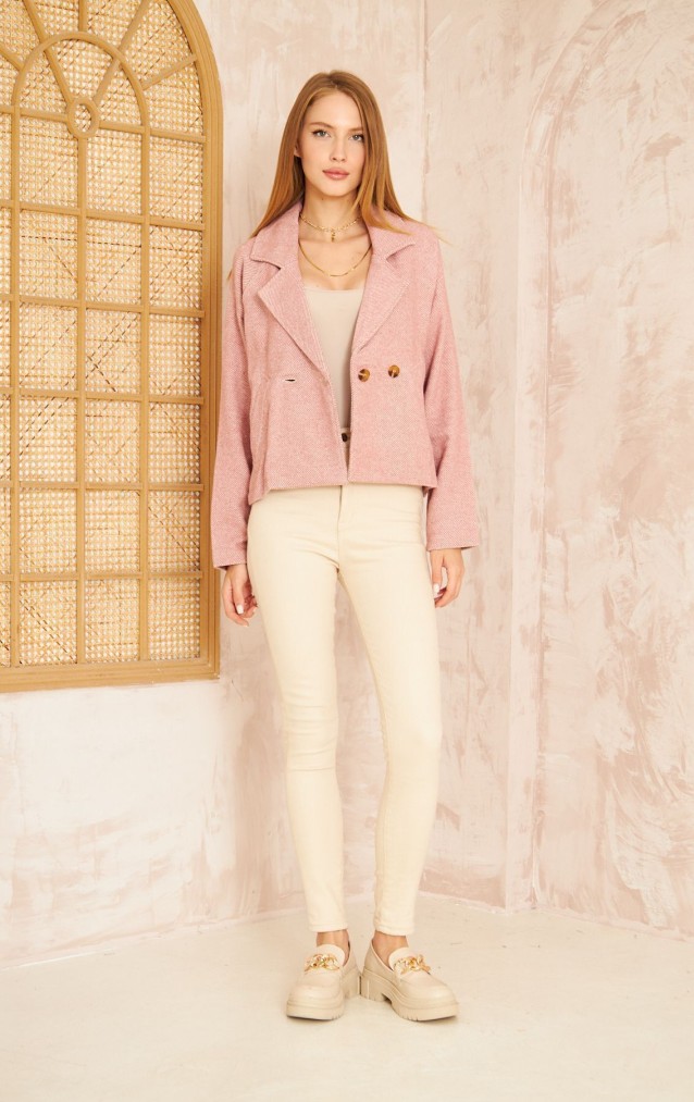 Pasaklı Giyim Kadın Diyaganol Kaşe Ceket 3529341 Pudra