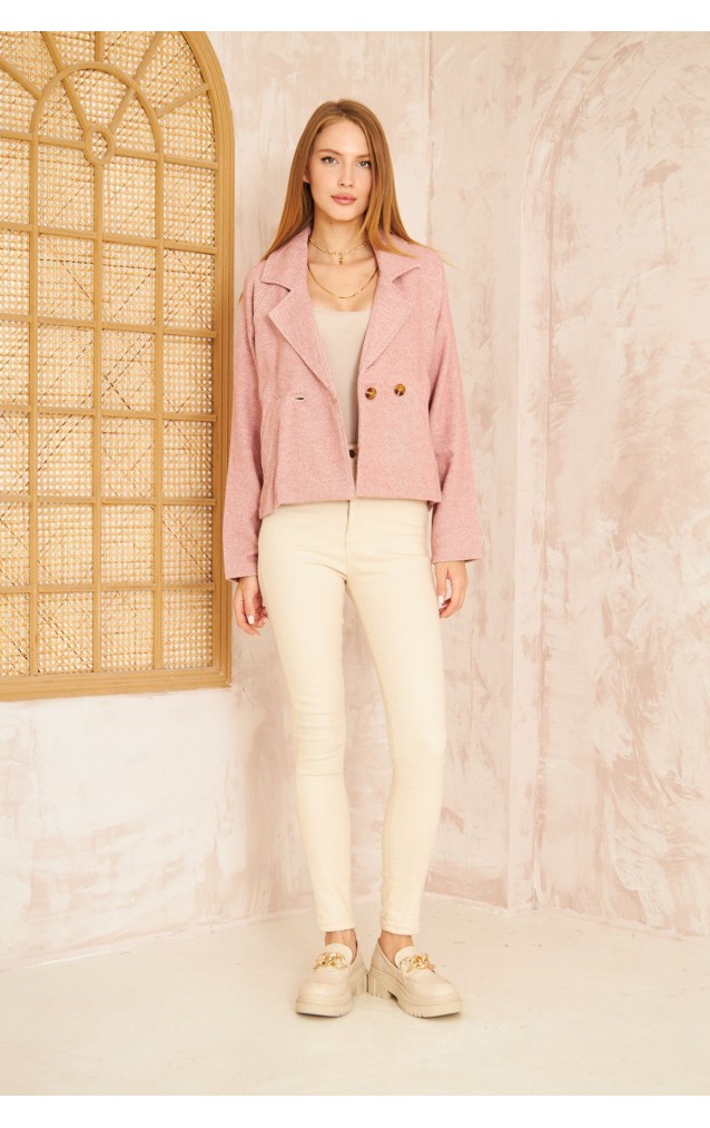 Pasaklı Giyim Kadın Diyaganol Kaşe Ceket 3529341 Pudra