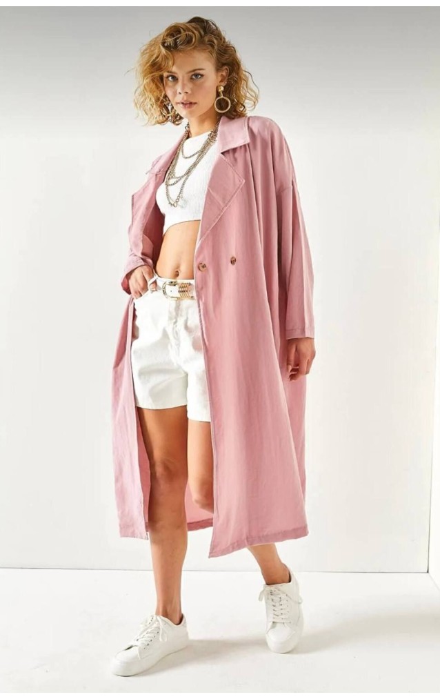 Pasaklı Giyim Kadın Ekstra Oversize Trençkot 3335451 Pembe