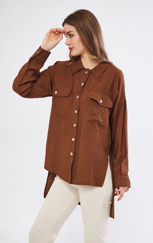 Pasaklı Giyim Kadın Oversize Arkası Uzun Tunik Gömlek 3524352 Kahverengi