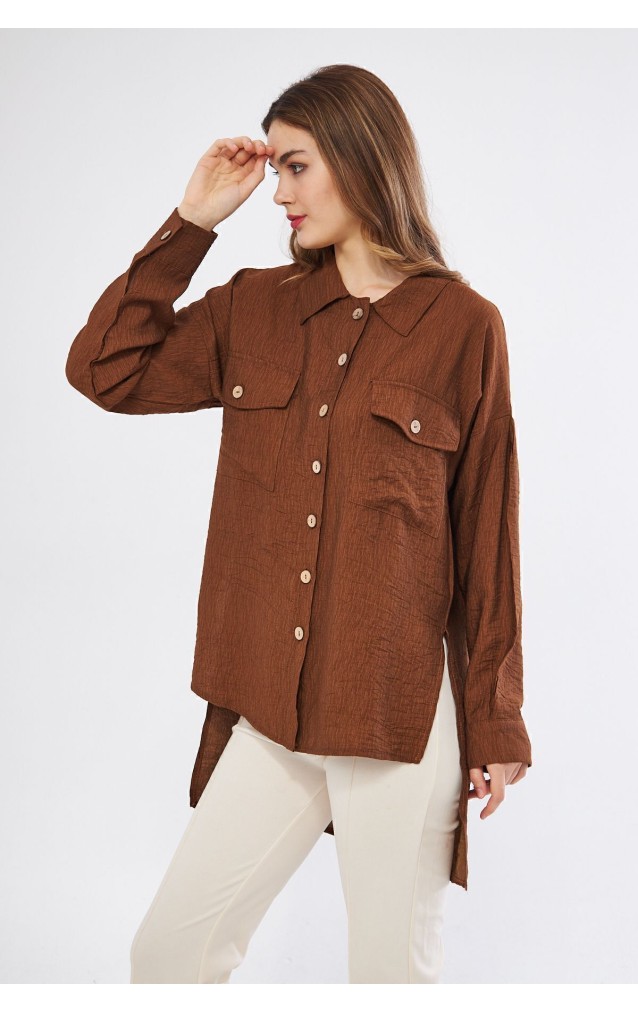 Pasaklı Giyim Kadın Oversize Arkası Uzun Tunik Gömlek 3524352 Kahverengi