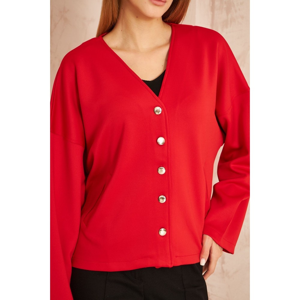 Pasaklı Giyim Pasaklı Giyim Kadın Scuba Hırka Kırmızı - Premium Kadın Giyim