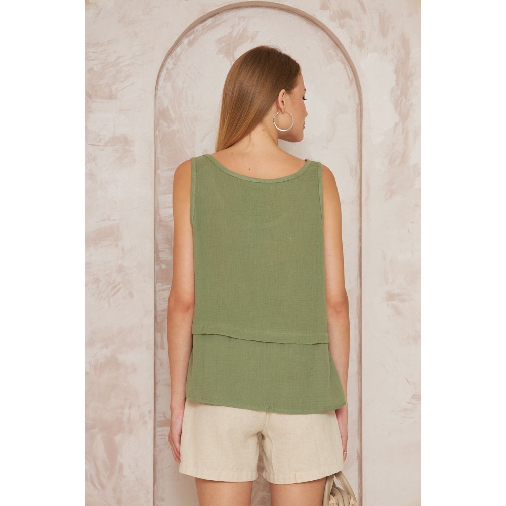 Pasaklı Giyim Pasaklı Giyim Kadın Müslin Pis Dikiş Bluz Haki - Premium Kadın Giyim