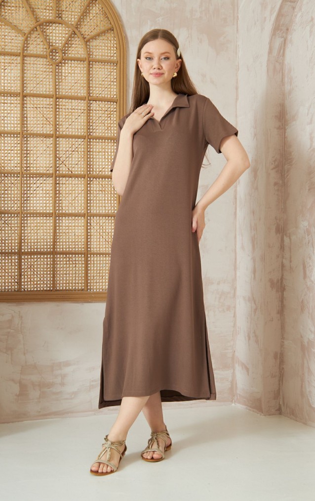 Pasaklı Giyim Kadın Polo Yaka Elbise 3525275 Kahverengi