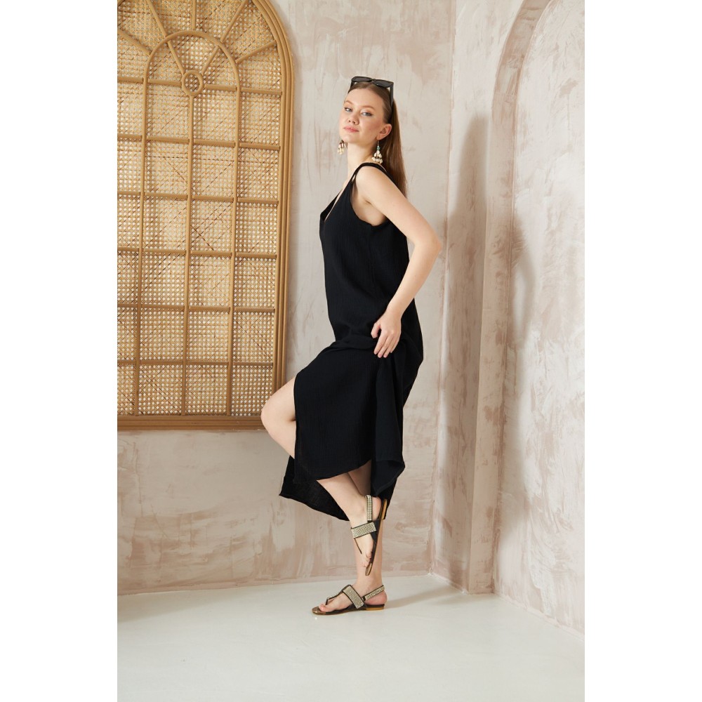 Pasaklı Giyim Pasaklı Giyim Kadın %100 Pamuk Müslin Elbise Siyah - Premium Kadın Giyim