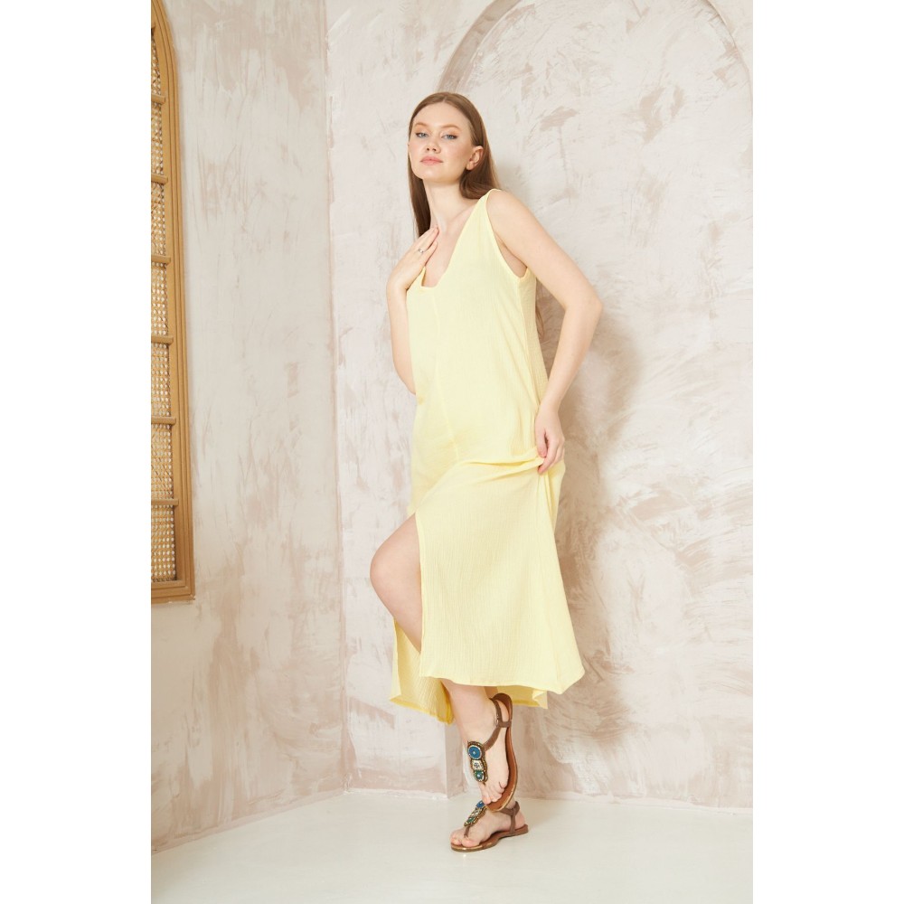Pasaklı Giyim Pasaklı Giyim Kadın %100 Pamuk Müslin Elbise Sarı - Premium Kadın Giyim