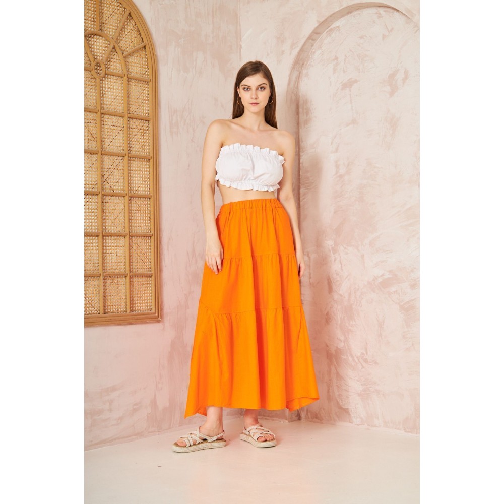 Pasaklı Giyim Pasaklı Giyim Kadın Asimetrik 3 Kat Etek Turuncu - Premium Kadın Giyim